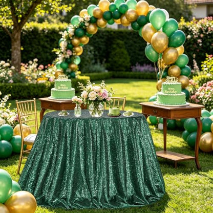 Emerald Green Round Sequin Tablecloth - 132 Inch Glitter Party Cover - Wedding & Event Decor