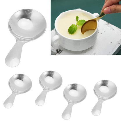 5PCS Ice Cream Scoop, Mini Silver Serve Spoon Stainless Steel Short Handle Spoon for Tea Coffee Dessert Sugar Condiment Kids Eating(Silver)