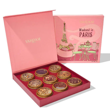 VAHDAM Weekend in Paris Tea Gift Set - 9 Assorted Luxury Teas | Travel Edition | Gluten-Free, Non-GMO