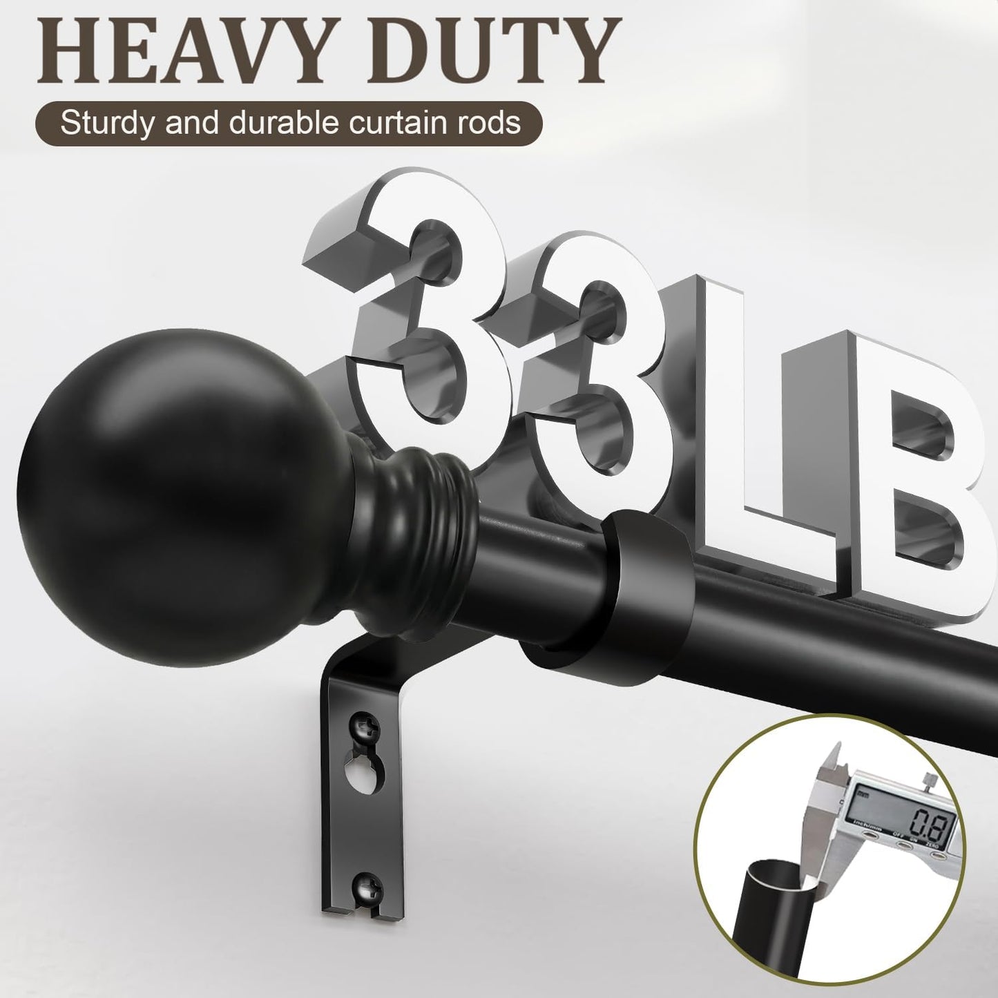 Skiennix Black Curtain Rods - Heavy Duty Metal Adjustable 72-144 Inch for Blackout Window Treatments