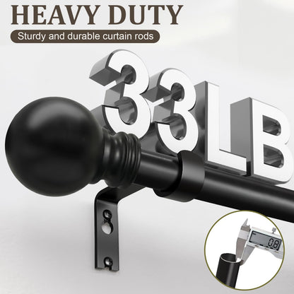 Skiennix Black Curtain Rods - Heavy Duty Metal Adjustable 72-144 Inch for Blackout Window Treatments