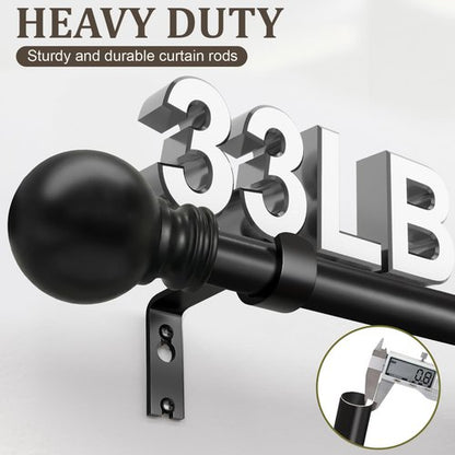 Black Curtain Rods for Windows 72 to 144 Inch 1" Diameter Heavy Duty Metal Adjustable Extra Long Blackout Traverse Window Treatment Rods with Decorative Finials Doorway Living Room Bedroom Kitchen