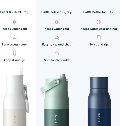 LARQ Bottle Flip Top 17 oz - Insulated Stainless Steel Water Bottle With Straw | BPA Free | Keeps Drinks Cold for 24 Hours | Granite White