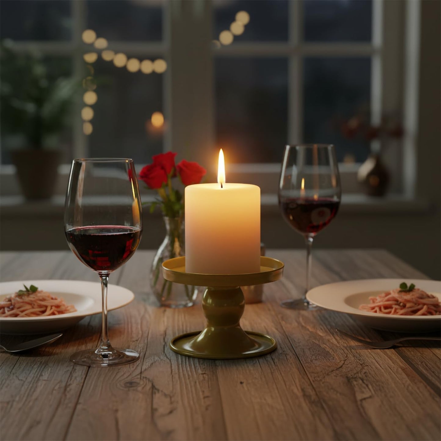 Table Gold Candle Holders - Set of 2 | Reversible Metal Stands for Pillar & Taper Candles | Elegant Home Décor for Weddings & Special Occasions