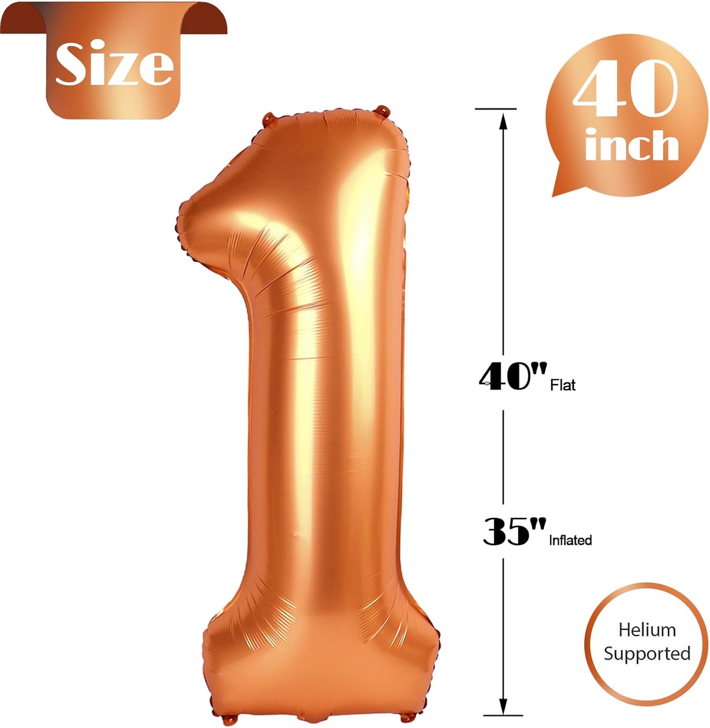Orange Number 1 Balloon - 40 Inch 1st Birthday Decoration for Boys & Girls | Shiny Party Supplies