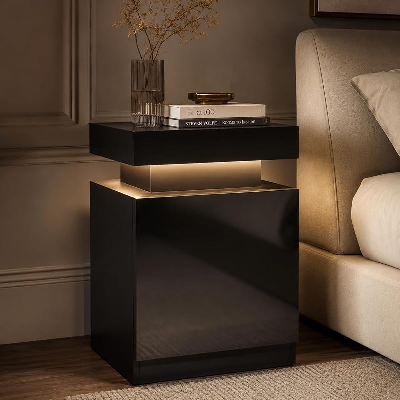 Nightstand Set of 2 with RGB LED Lights, Black – 17.7 inch Variation