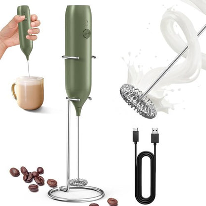 CIRCLE JOY Rechargeable Milk Frother - Handheld Coffee Mixer with Dual Spring Whisk | Green