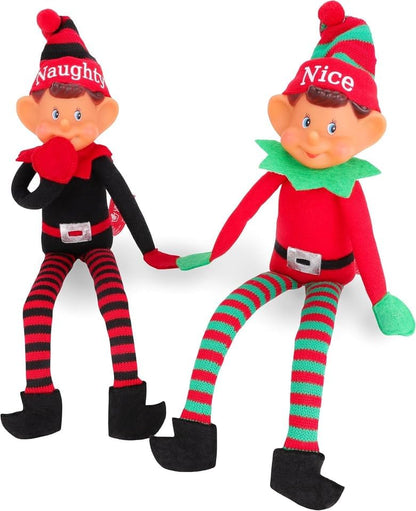 Toyland® Elf Soft Toys Twin Pack - 35cm Naughty & Nice Elves with Knitted Hats - Perfect Holiday Duo
