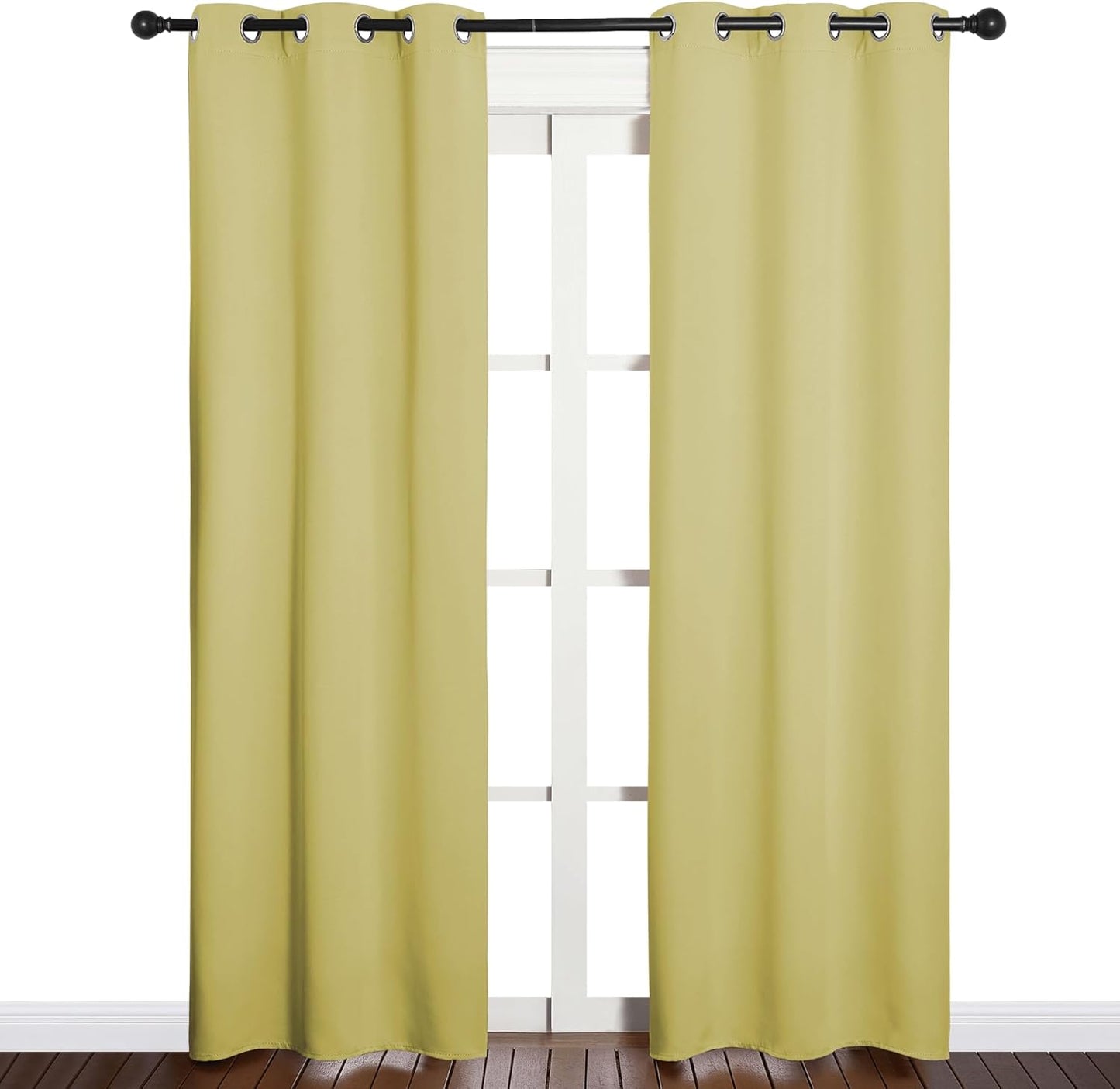 NICETOWN Blackout Window Curtain Panels - Thermal Insulated Draperies for Basement | Pale Yellow, 34x84 Inch (1 Pair)