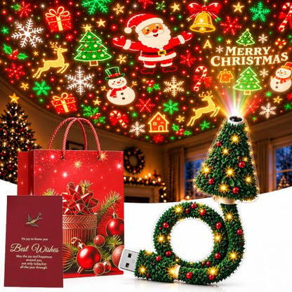 Christmas Projector Light - USB Powered Ceiling Projection with 6 Patterns - Red Variation