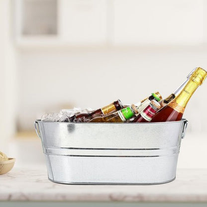 2 Pack Silvery Metal Ice Bucket with Handle, 3 Gallon Large Galvanized Bucket, Oval Beverage Tub, Wine Beer Drink Buckets, Drink Holder for Party, Cocktail Bar, Holiday, Party, Wedding