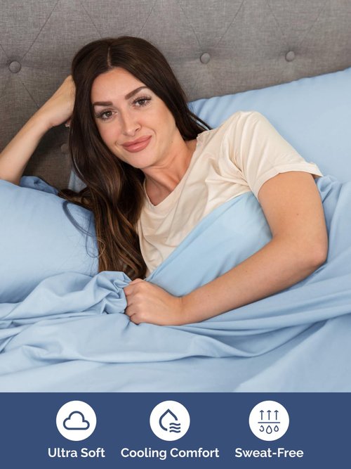 Extra Deep Cal King Sheet Set - 6 Piece Breathable and Cooling Sheets - Hotel Luxury Bedding for Women, Men, Kids & Teens - Easy & Secure Fit - Soft and Wrinkle Free - Extra Deep Pockets - Light Blue