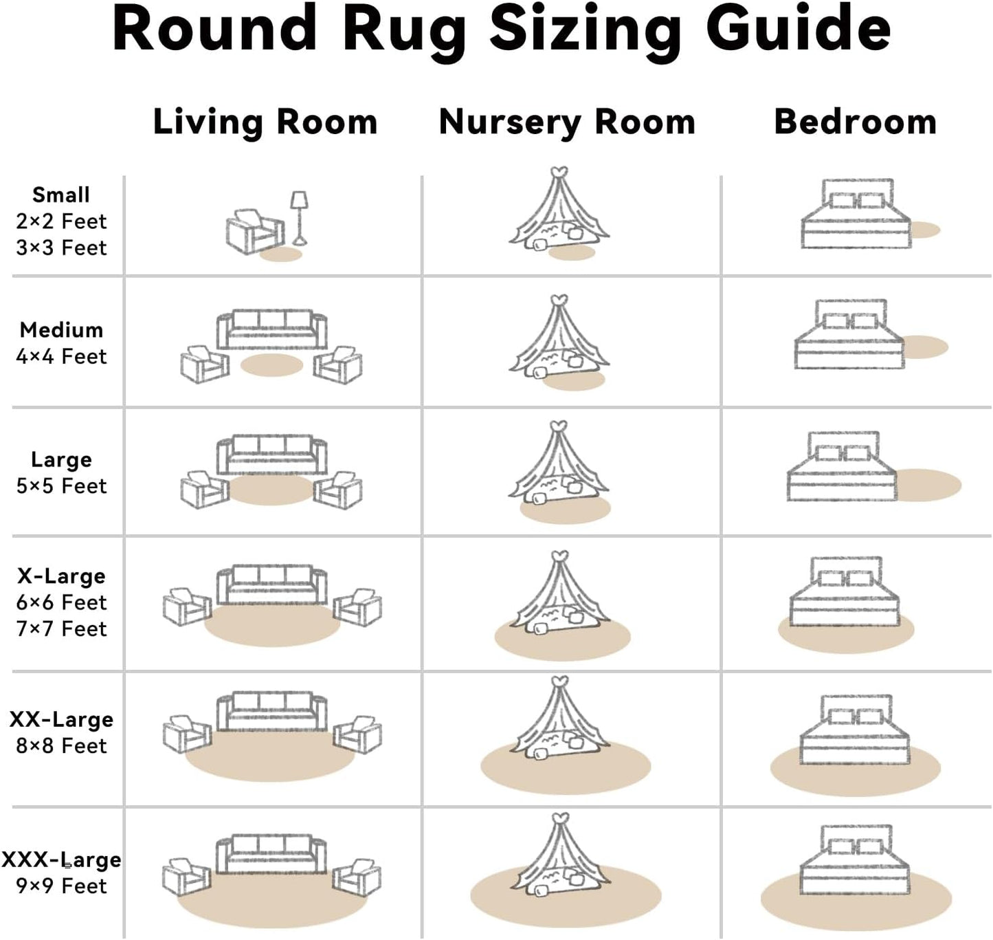 OLANLY Round Beige Area Rug - Soft, Machine Washable 8 ft Shaggy Carpet for Bedroom & Living Room Decor