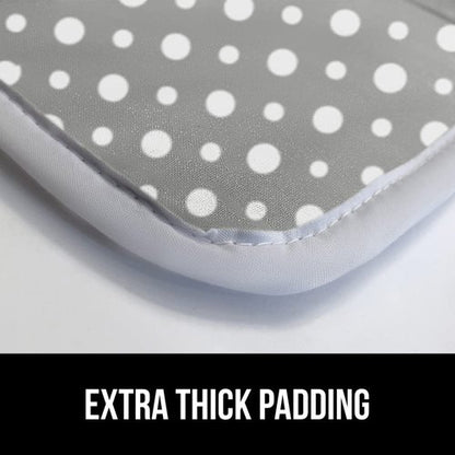 GORILLA GRIP The Original Ironing Board Cover and Pad, Silicone Coating, 400°F Scorch Resistant Thick Padding, Heavy Duty Iron Covers Standard Boards, Hook and Loop Fastener Strap, Polka Dots 28x24