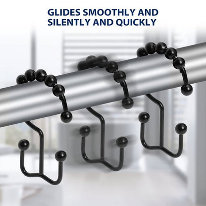 Gidse Shower Curtain Hooks,Sturdy Stainless Steel Double Sided Shower Hooks Rings for Bathroom Shower Curtain Rods Curtains Set of 12 Hooks - Matte Black
