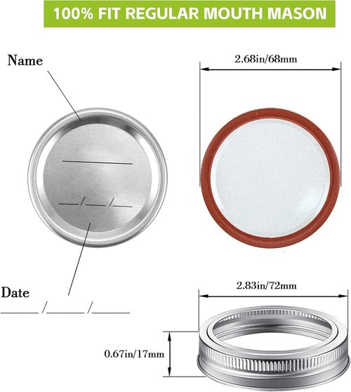 48PCS Regular Mouth Canning Lids & Rings by [Brand Name] - Food Grade, 100% Airtight Fit for Mason Jars