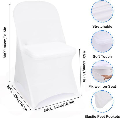 Fixwal 36 Pcs White Folding Chair Covers - Spandex Stretch Slipcovers for Weddings & Events