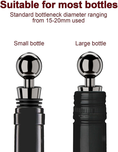 Vacuum Wine Bottle Stoppers 6Pcs - Reusable Silicone Corks, Leak Proof, Keep Fresh, Suitable for Standard Bottles (Black, 6 Pack)