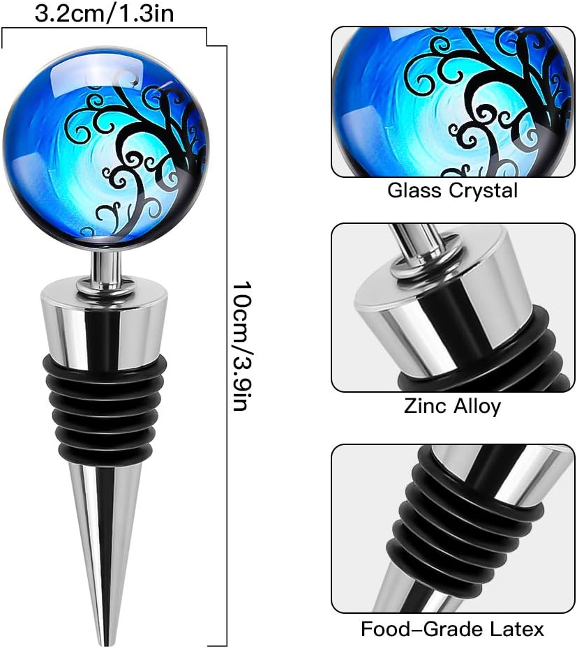 Soleebee 3 Pack Decorative Wine Stoppers, Wine Bottle Stopper with Beautiful Art Glass, Reusable Beverage Bottle Stoppers for Bar, Gifts, Holiday Party, Kitchen Decor (Tree of Life)
