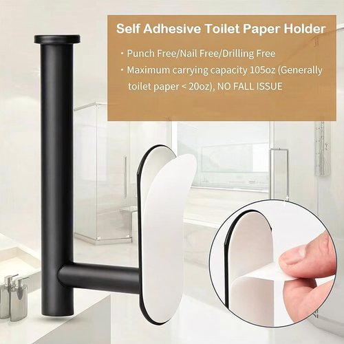 JOPOFI Toilet Paper Holder - Self Adhesive Toilet Paper Holder Wall Mount for Bathroom, SUS 304 Stainless Steel Command Strip Toilet Paper Roll Holder Stick On Wall, No Drilling - Matte Black