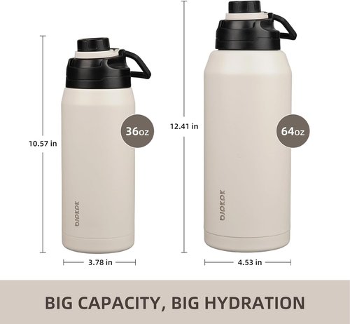BJPKPK 36oz Insulated Water Bottle - Stainless Steel, Leakproof Spout Lid, Keeps Drinks Hot & Cold | White
