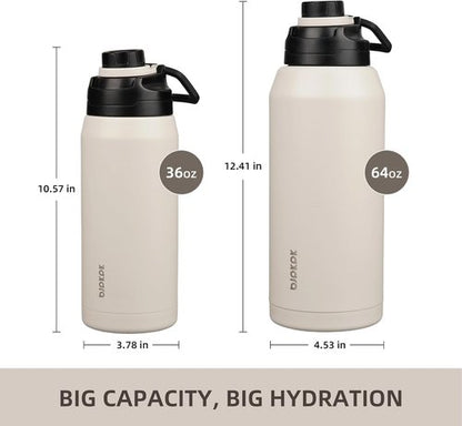 BJPKPK 36oz Insulated Water Bottle - Stainless Steel, Leakproof Spout Lid, Keeps Drinks Hot & Cold | White