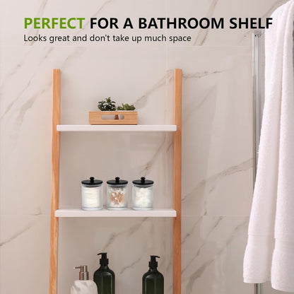 Skiennix 3-Pack Qtip Holder - Elegant Bathroom Organizers with Glass Apothecary Jars & Lids