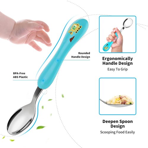 Lehoo Castle Toddler Utensil Set - 6-Piece Stainless Steel Fork & Spoon with Dinosaur Design for Ages 2-4