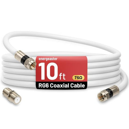 Energeaster 10FT RG6 Coaxial Cable - High-Speed Internet & Digital TV Aerial | F-Type Connector, White