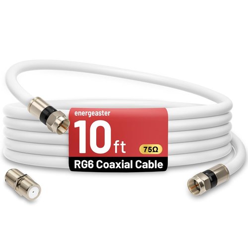 Energeaster 10FT RG6 Coaxial Cable - High-Speed Internet & Digital TV Aerial | F-Type Connector, White