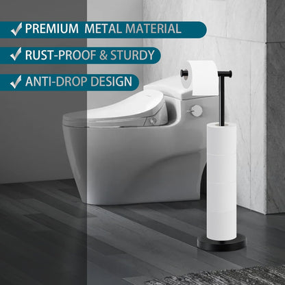 Skiennix Toilet Paper Holder Stand - Rustproof Free Standing Design with Stable Weighted Base | Black Finish
