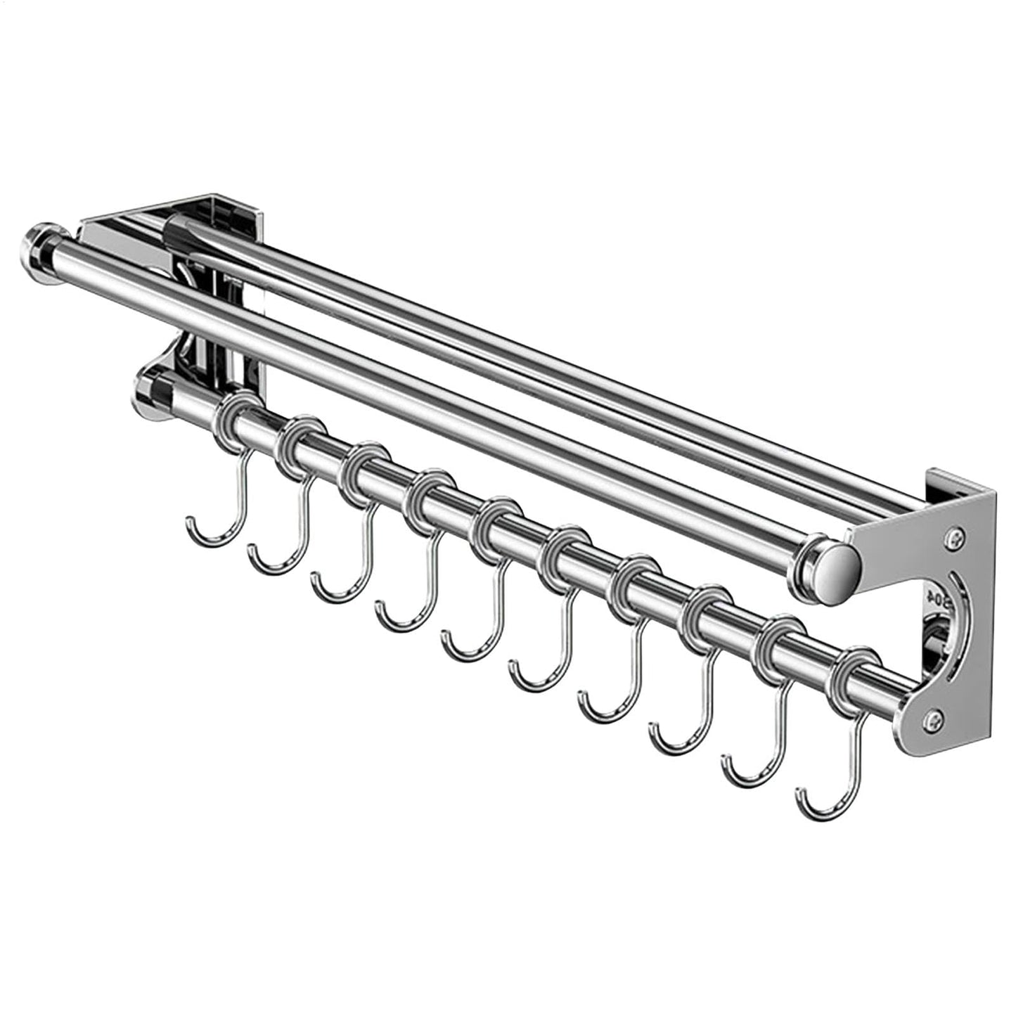 semofcen Kitchen Utensil Holder Hanger 30/40/50CM Stainless Steel Multifunctional Slide Rail Hook Space Saving Utensil Rack No Drilling Kitchen Rail for Hanging Cooking Utensils Mugs Spoons