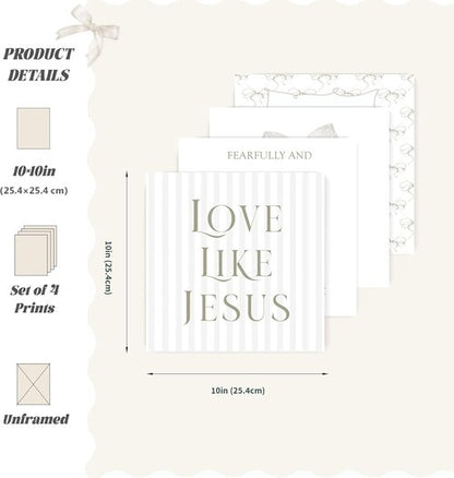 LARTSFRO Coquette Beige Bow Wall Art Decor - Inspirational Christian Posters for Teen Girls | 10x10 Inch Set of 4 Unframed