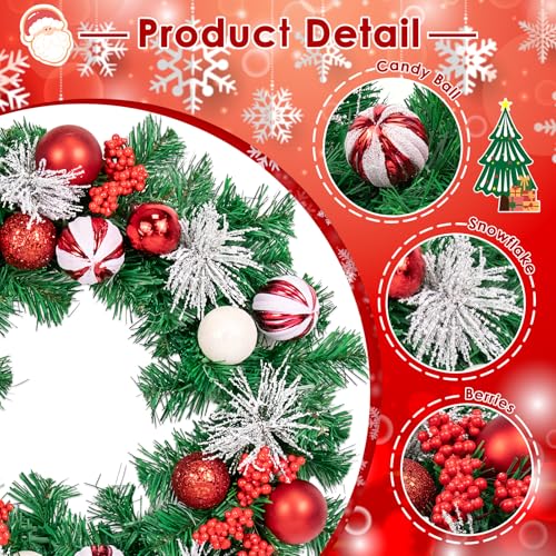 20-Inch Christmas Wreath for Front Door Decor Peppermint Holiday Flower - Variation Wreath 7
