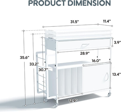 Skiennix Height-Adjustable Gift Wrapping Station - Rolling Cart with Paper Clamp & Storage | White
