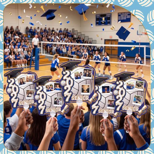 Graduation Fans with Handle - Volleyball Theme Senior 2027 Photo Props