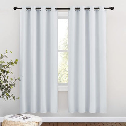 NICETOWN Room Darkening Curtains for Living Room - Easy Care Solid Thermal Insulated Silver Grommet Light Blocking for Bedroom (2 Panels, 46 by 72, Greyish White)