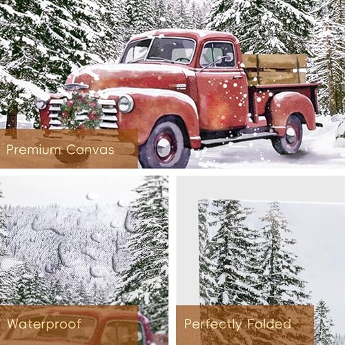 Christmas Canvas Wall Art Decor Set - Snowy Scene Rustic Holiday Prints 12x12 Inches