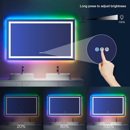 LOAAO LED Bathroom Mirror - 40" x 36" Anti-Fog, Dimmable, RGB Backlit & Front Lighted | Waterproof Tempered Glass