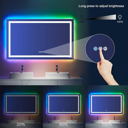LOAAO LED Bathroom Mirror - 40" x 36" Anti-Fog, Dimmable, RGB Backlit & Front Lighted | Waterproof Tempered Glass