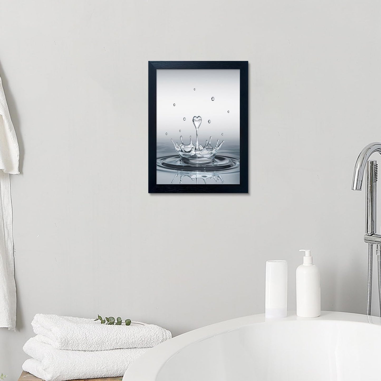 Skiennix Bathroom Decor Wall Art - Modern Heart Water Drop Canvas Print | Black Framed Design