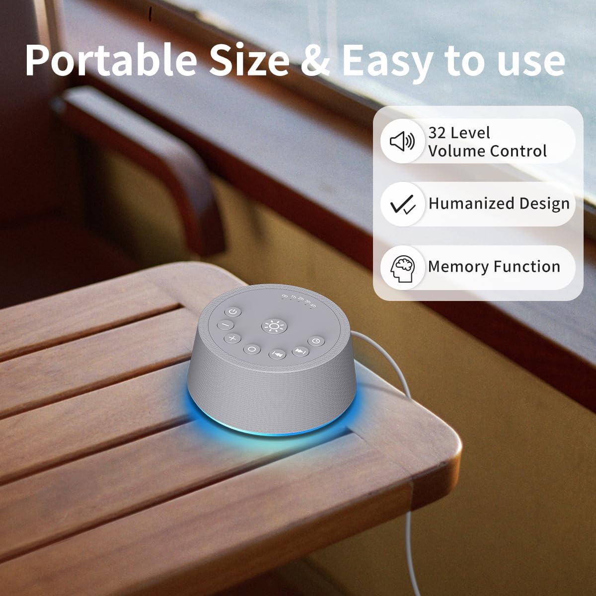 SoundLegend White Noise Machine - 32-Level Volume, 30 Soothing Sounds, 12 Color Lights | Compact Travel Gift