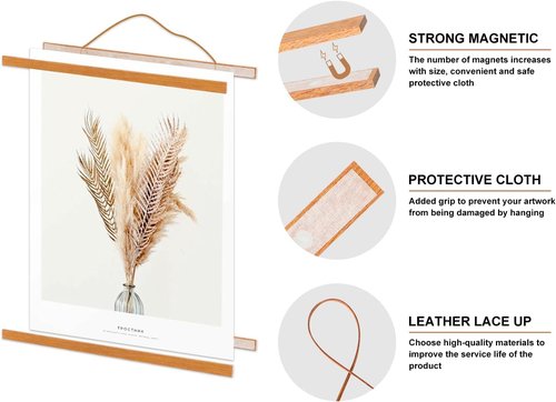 Benjia Magnetic Light Wood Poster Frame - 4 Pack for 20x30, 20x28, 20x24 Artwork | Teak Color