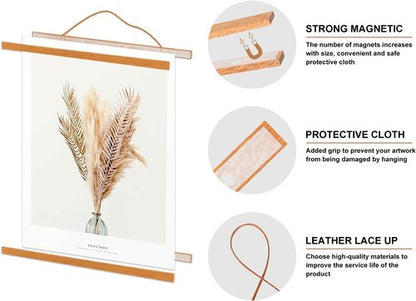 Benjia Magnetic Light Wood Poster Frame - 4 Pack for 20x30, 20x28, 20x24 Artwork | Teak Color