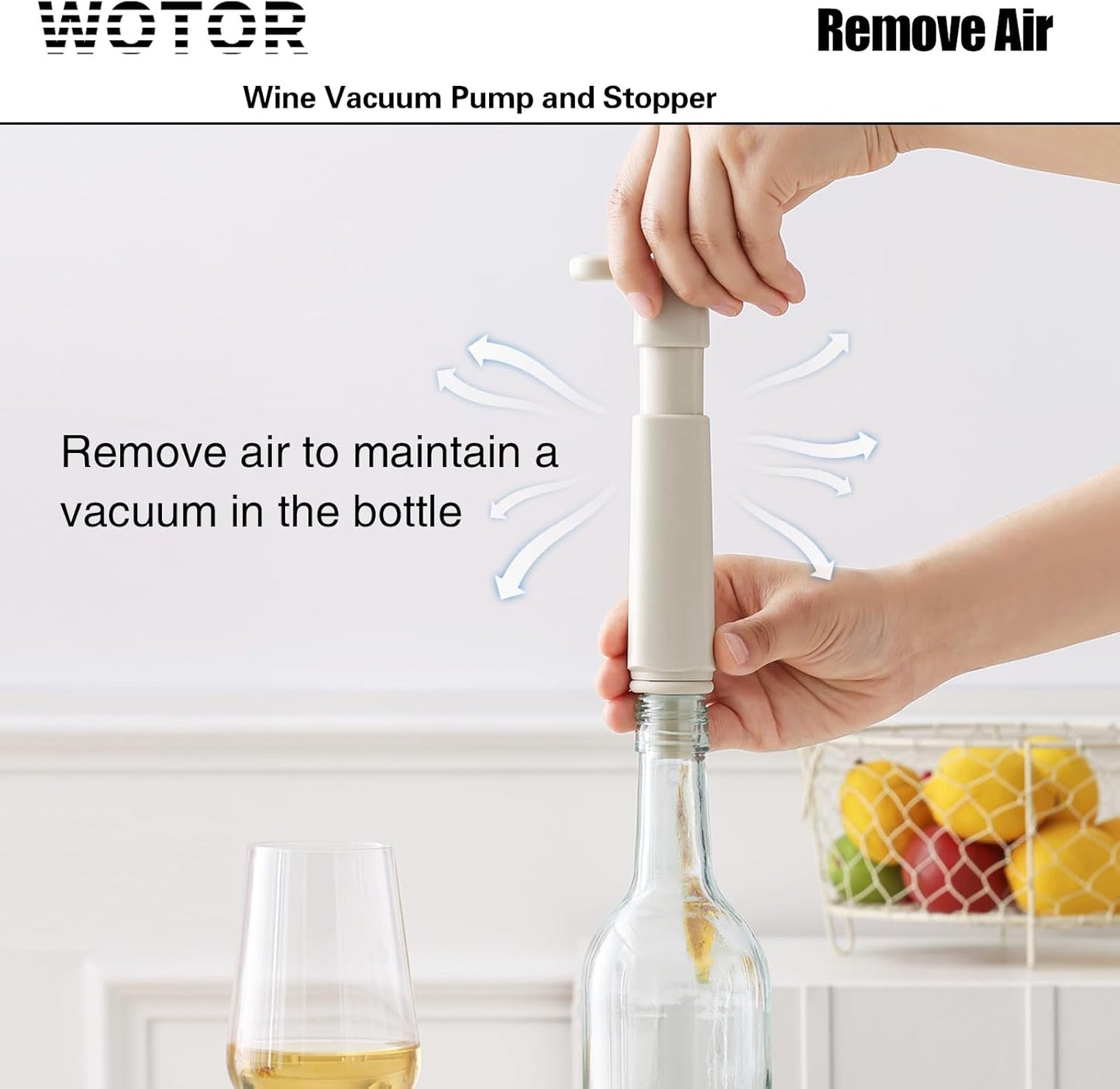 WOTOR Wine Stoppers Vacuum, Wine Saver, Wine Pump Vacuum Stoppers, Wine Preserver, Reusable Bottle Sealer Keeps Wine Fresh (Cream, 6 Pieces)