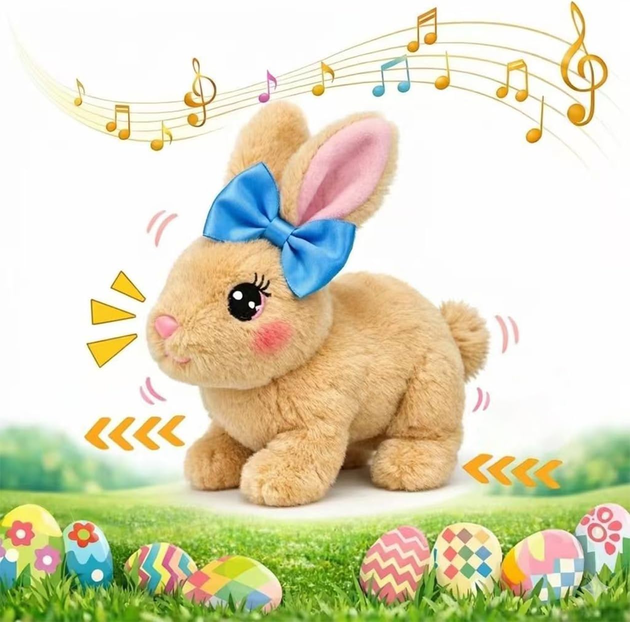 Skiennix Easter Bunny Toy - Interactive Hopping Plush Rabbit with Sounds & Movements | Brown