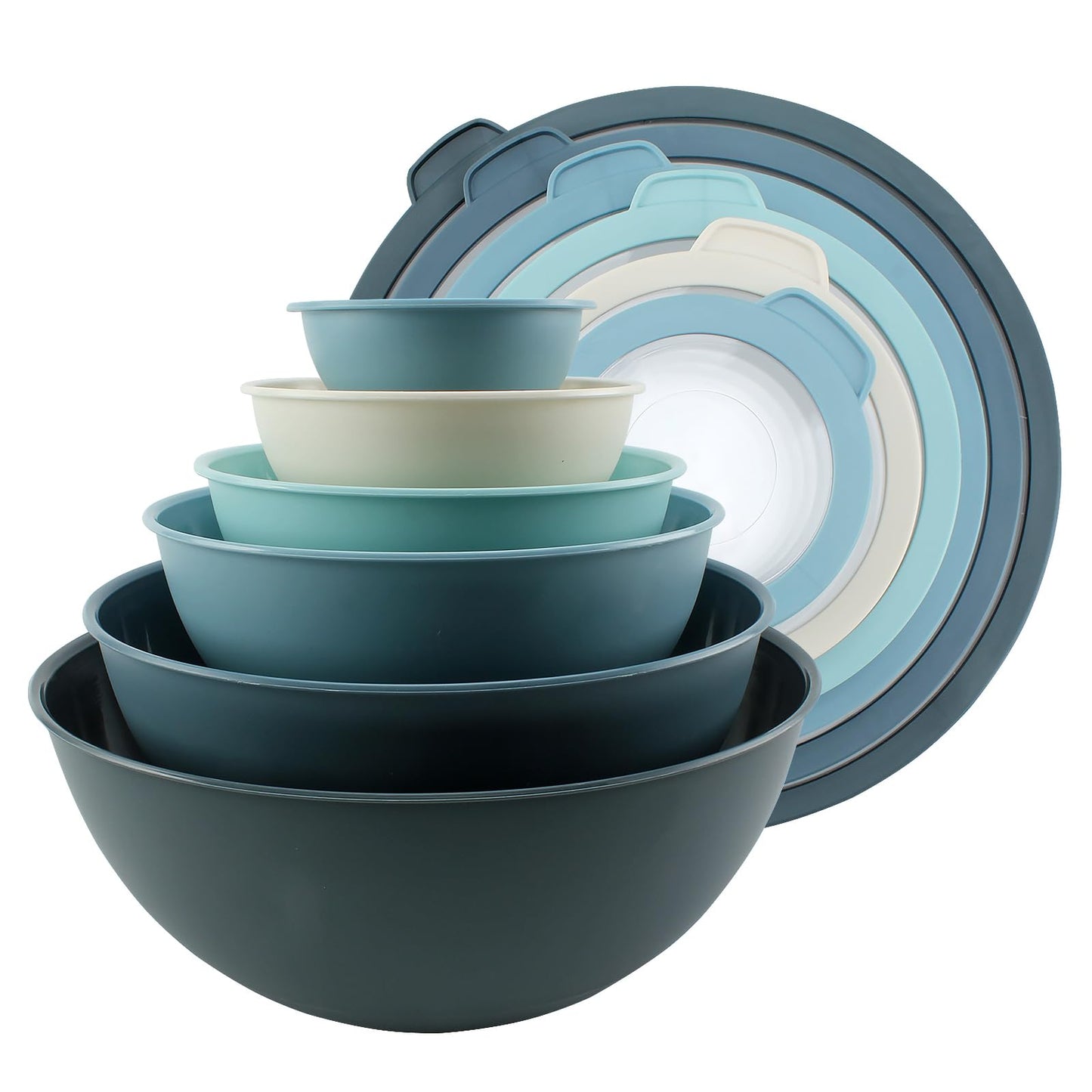 COOK WITH COLOR Mixing Bowls with Non Slip Bottom - 12 Piece Plastic Nesting Bowls Set includes 6 Prep Bowls and 6 Tritan Lids - Microwave Safe (Blue)