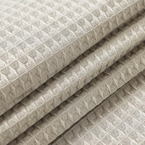 Round Waffle Textured Waterproof Tablecloth 70x70 Inch Natural - Stain & Wrinkle Resistant