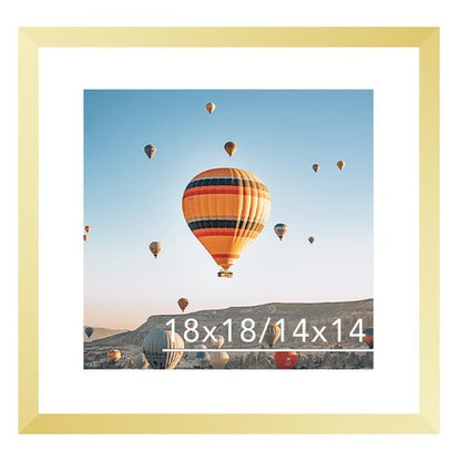 JCJMY 18x18 Picture Frame Gold with 14x14 Mat, Display Photo 14x14 with Mat or 18 x 18 Without Mat, Wall Hanging Large 18x18 Poster Frame with Shatter Resistant Plexiglass, Gold