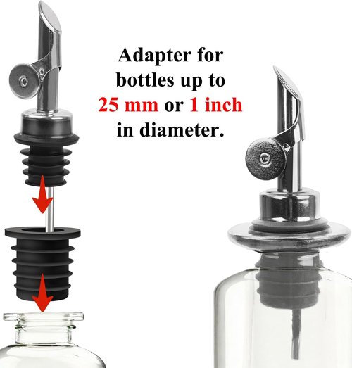 3 Pack Olive Oil Pour Spout with Adapters, Oils Pourer for Olive Oil Dispenser Bottle, Easily Turn Your Bottles into Dispensers for Liquor, Vinegar, Oils, Syrup, Liquor Bottle Pourers, Silver